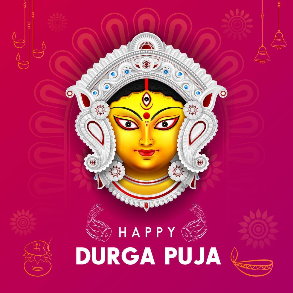 happy durga puja creative ads goddess durga face illustration post template design vector