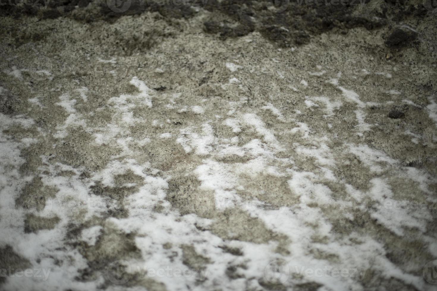 Dirty snow on side of road. Snow melts on asphalt. Situation on road after precipitation. photo