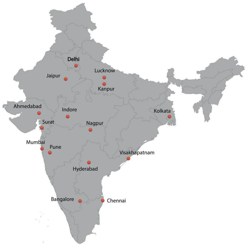 mapa detallado de la india vector