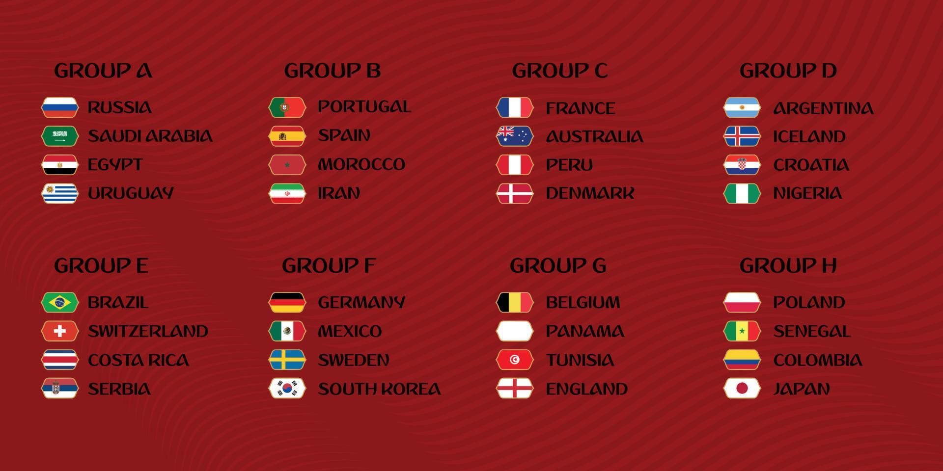 Grupos del campeonato mundial de fútbol. banderas de países vectoriales. vector