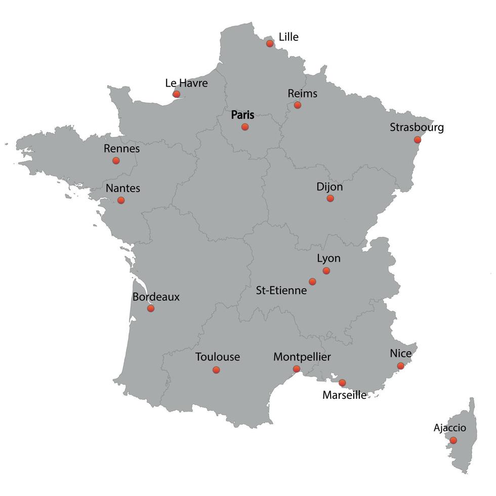 mapa detallado de francia vector