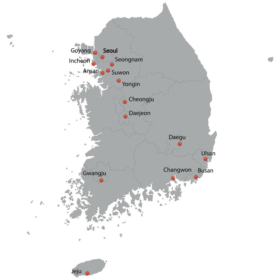 mapa detallado de corea del sur vector