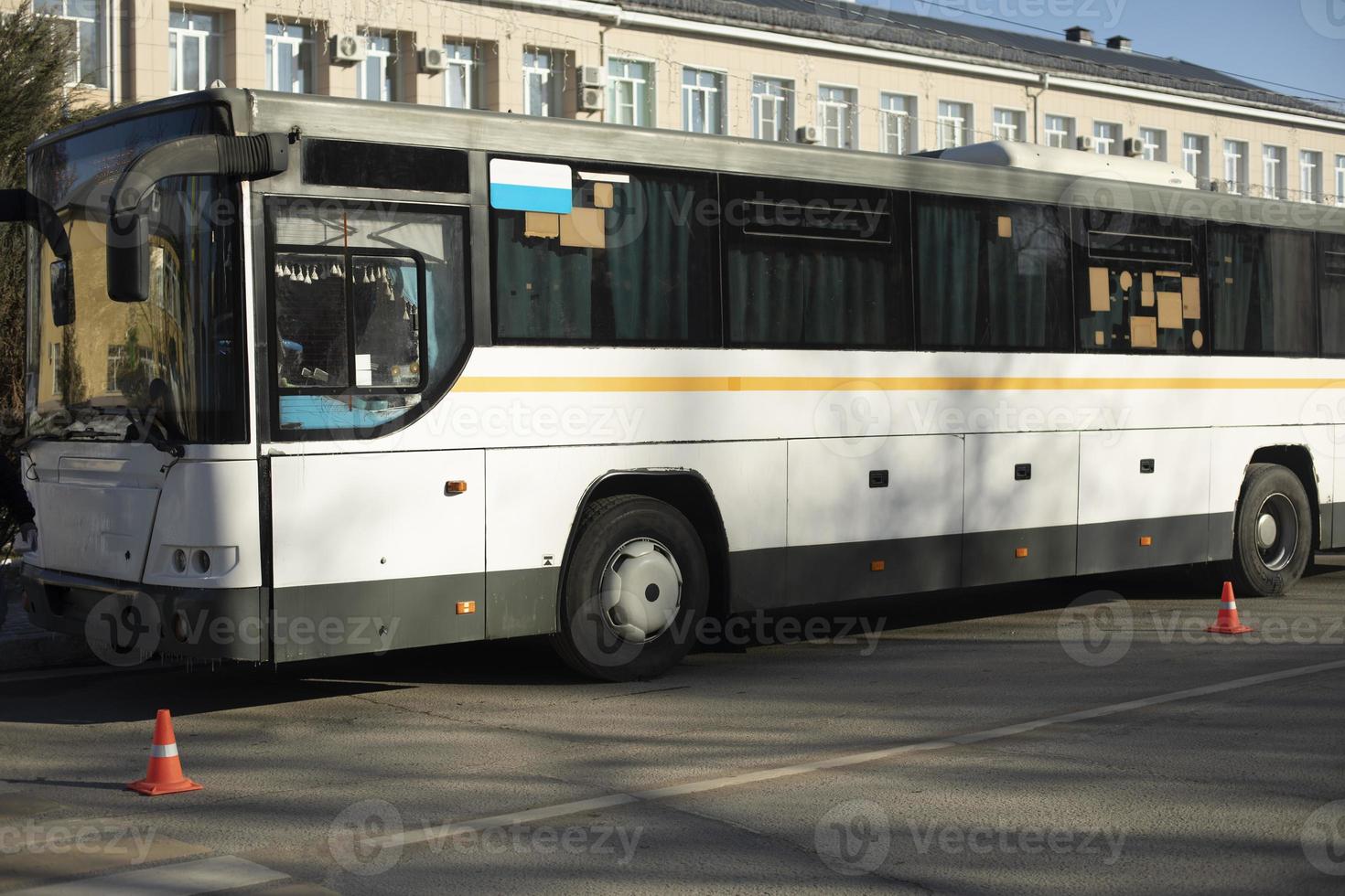 Bus on road. Public transport in city. photo