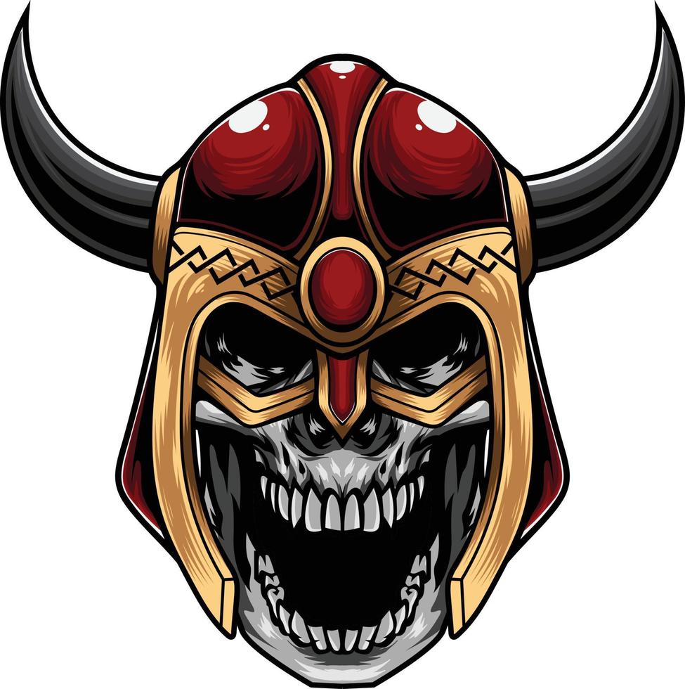 vector illustration of skull wearing viking helmet in vintage style
