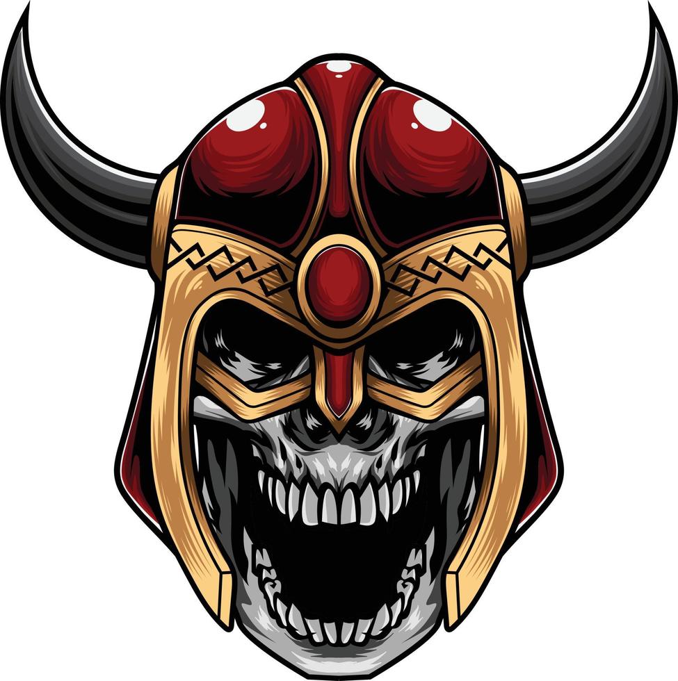 ilustración vectorial de cráneo con casco vikingo en estilo vintage vector