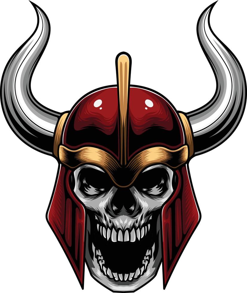 ilustración vectorial de cráneo con casco vikingo en estilo vintage vector