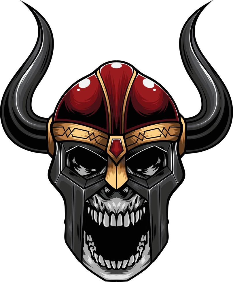 vector illustration of skull wearing viking helmet in vintage style