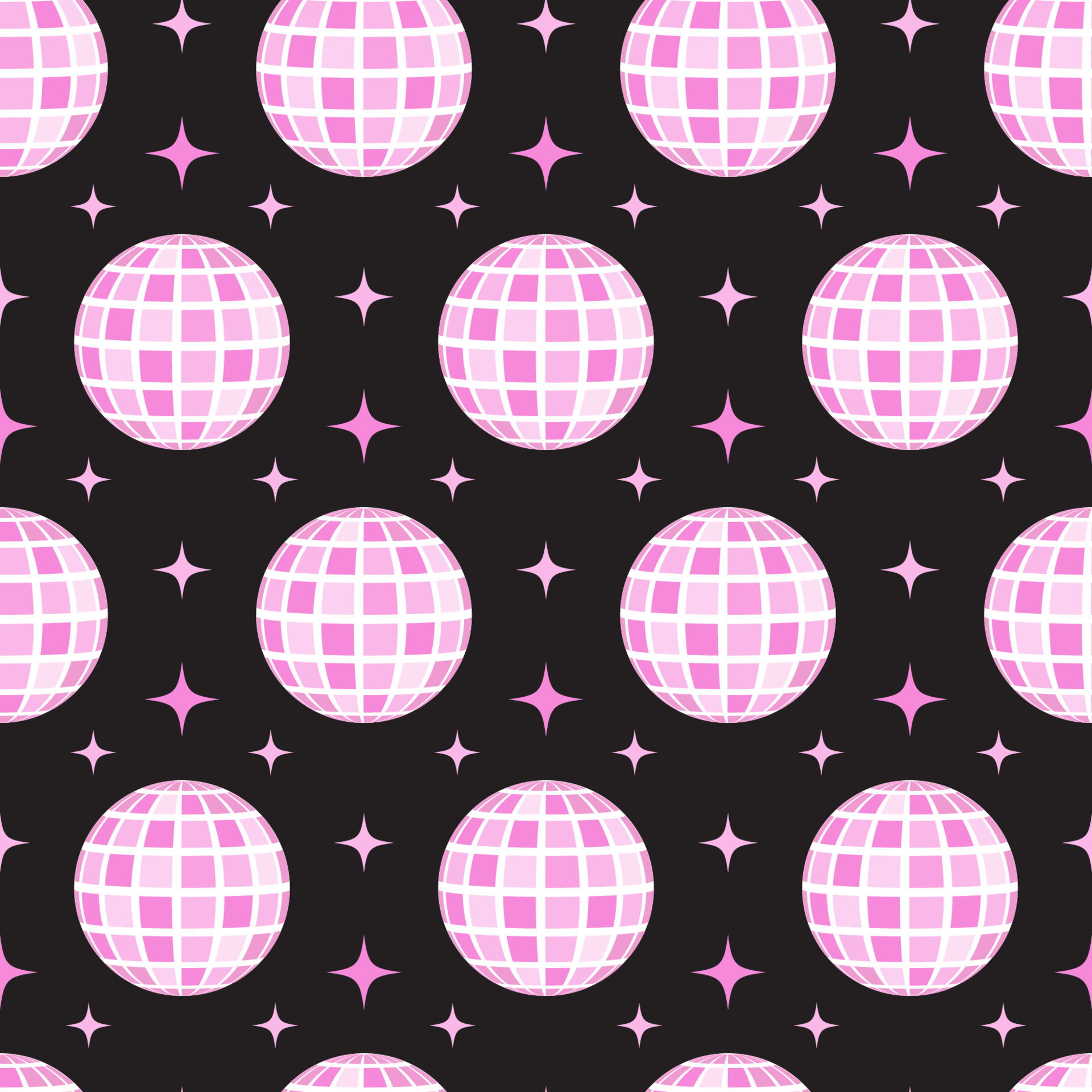 Pink groovy disco ball seamless pattern. Cute girly background in retro