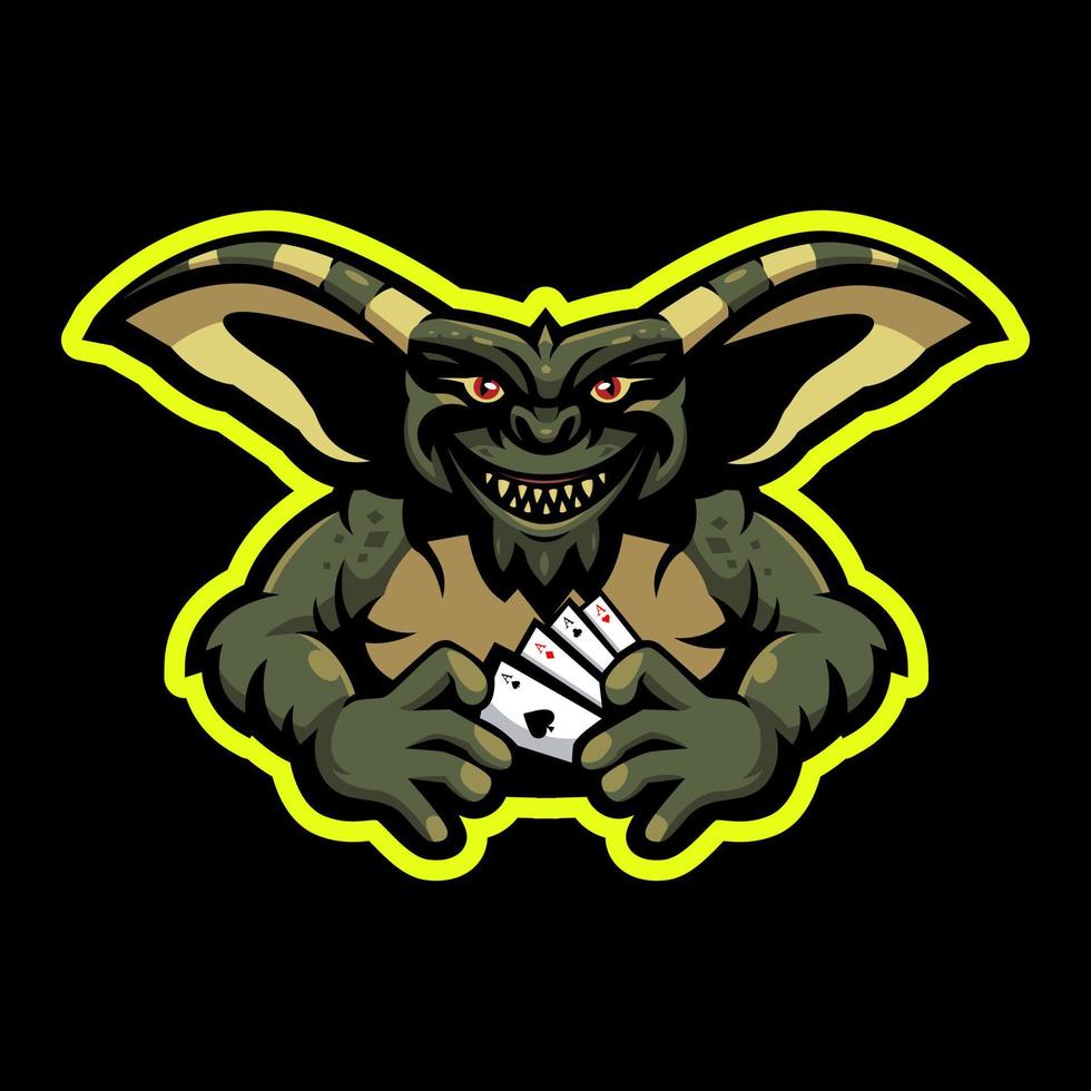 Vector of scary cartoon gremlin monster  holding card