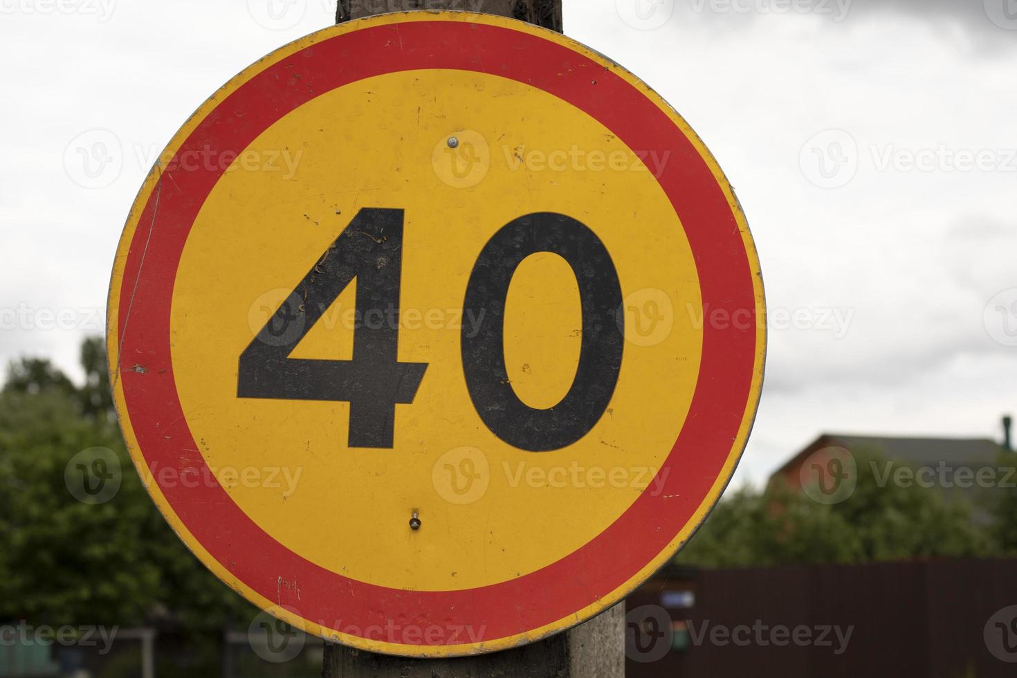 Road sign with number 40. Limiting modestness of movement. Details of transport designation. photo