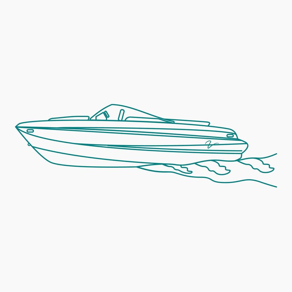Editable Side View American Bowrider Boat on Water Vector Illustration in Outline Style for Artwork Element of Transportation or Recreation Related Design