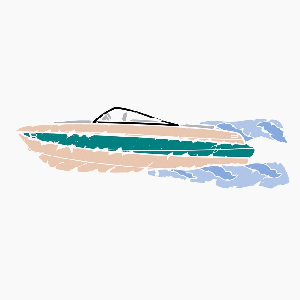 Editable Side View American Bowrider Boat on Water Vector Illustration in Brush Strokes Style for Artwork Element of Transportation or Recreation Related Design