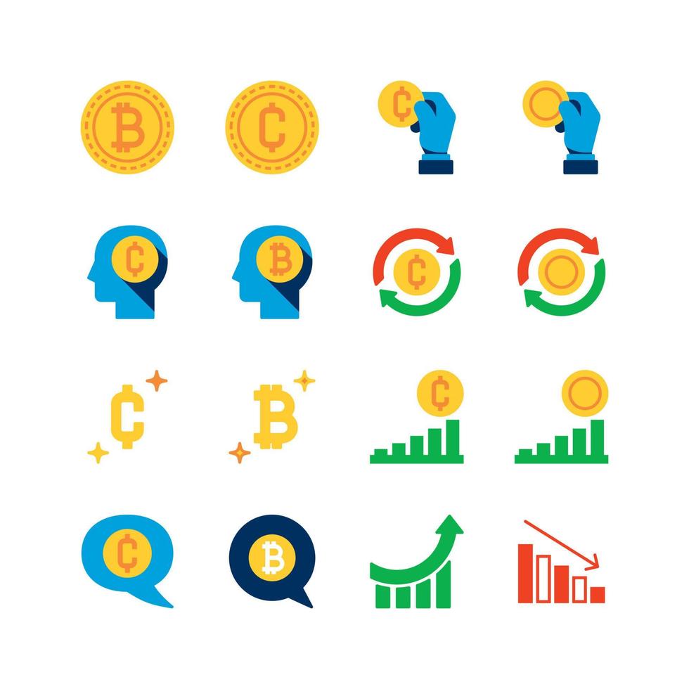 conjunto de iconos planos bitcoin. colección de elementos de esquema de moneda criptográfica. iconos de línea vectorial vector