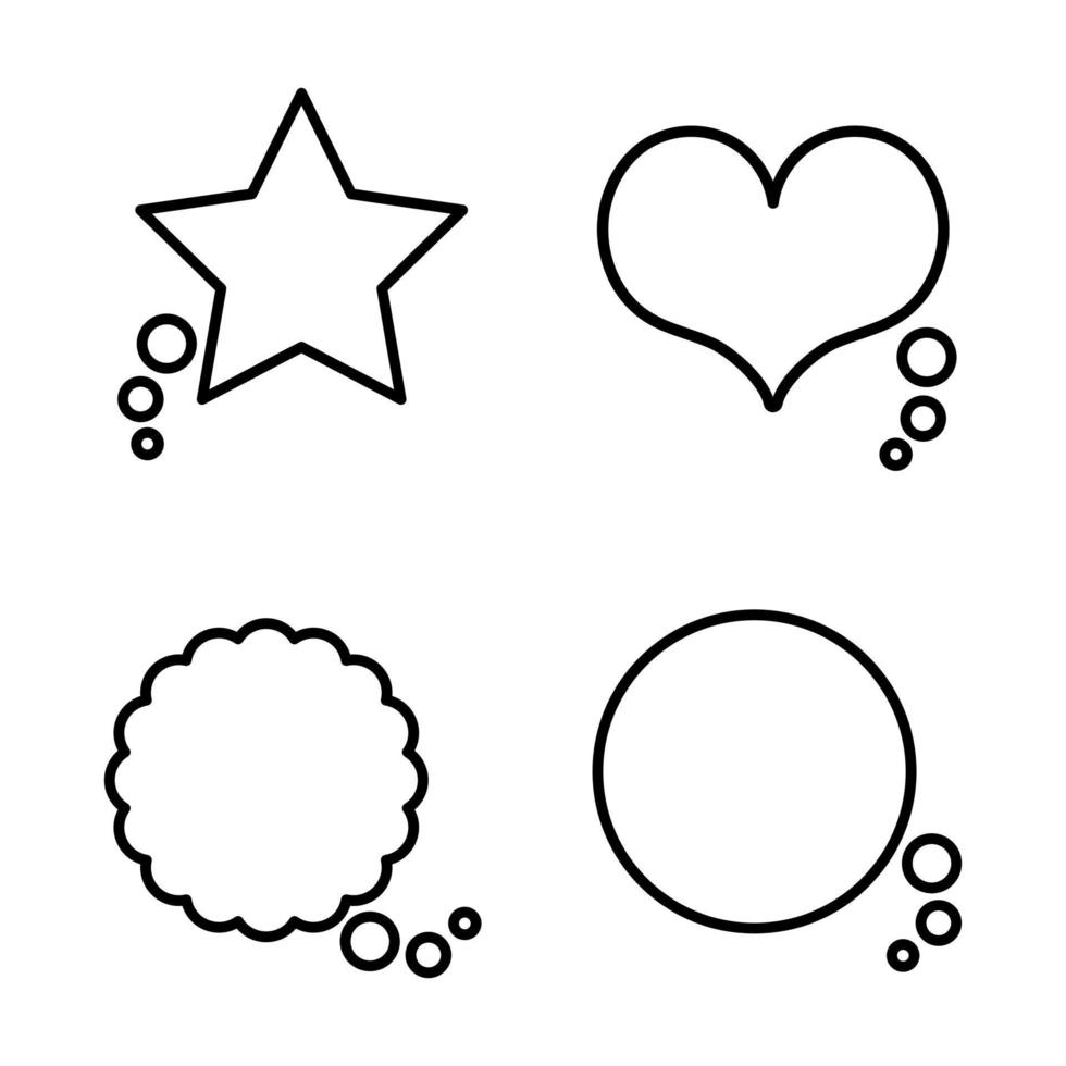 collection set of simple black and white speech bubble balloon in circle, cloud, star, heart shape, think, speak, talk, template, art,  flat, design, vector, illustration, text box banner frame vector