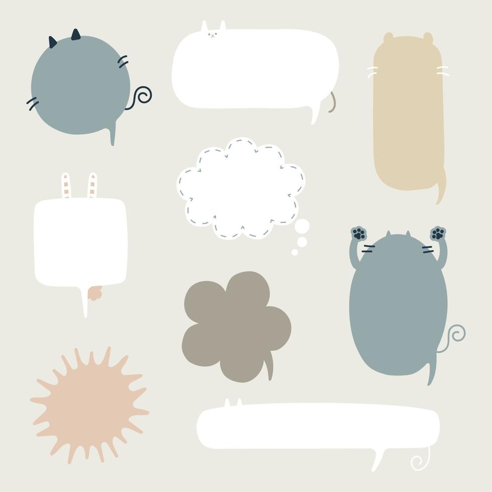 collection set of hand drawn speech bubble balloon, think, speak, talk, text box banner with animal pet, cat, rabbit, dog, flat design vector illustration