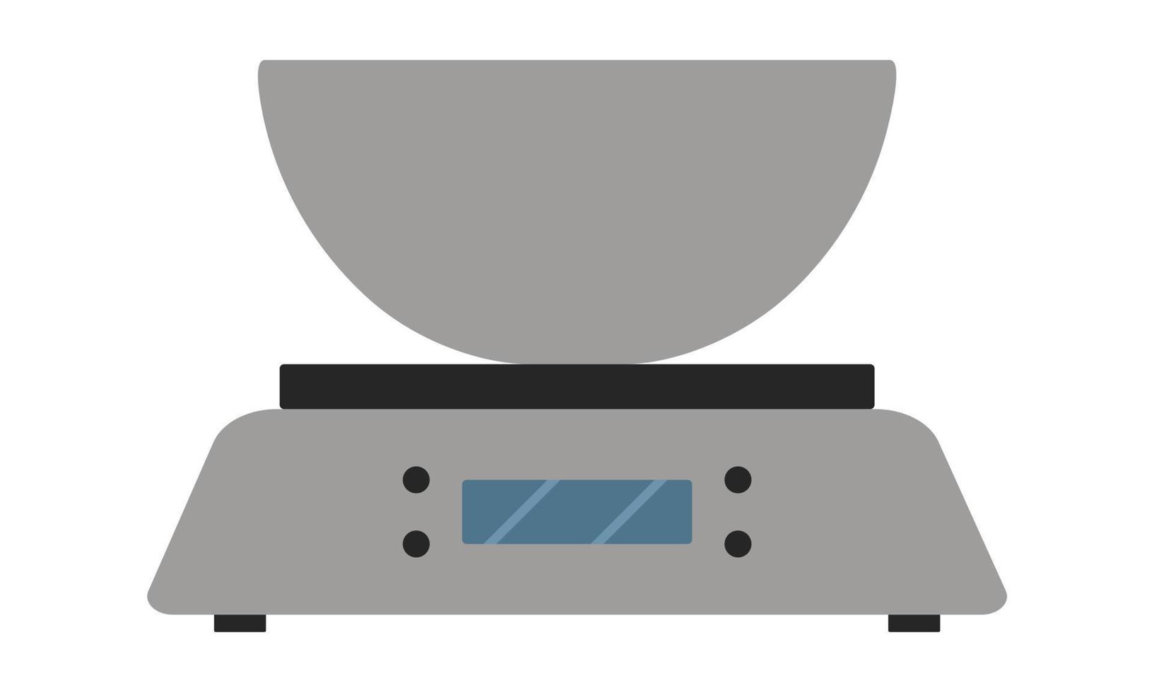 Electronic kitchen scales with a weighing tank. Kitchen appliance for determining the weight of products. Flat style. Vector illustration