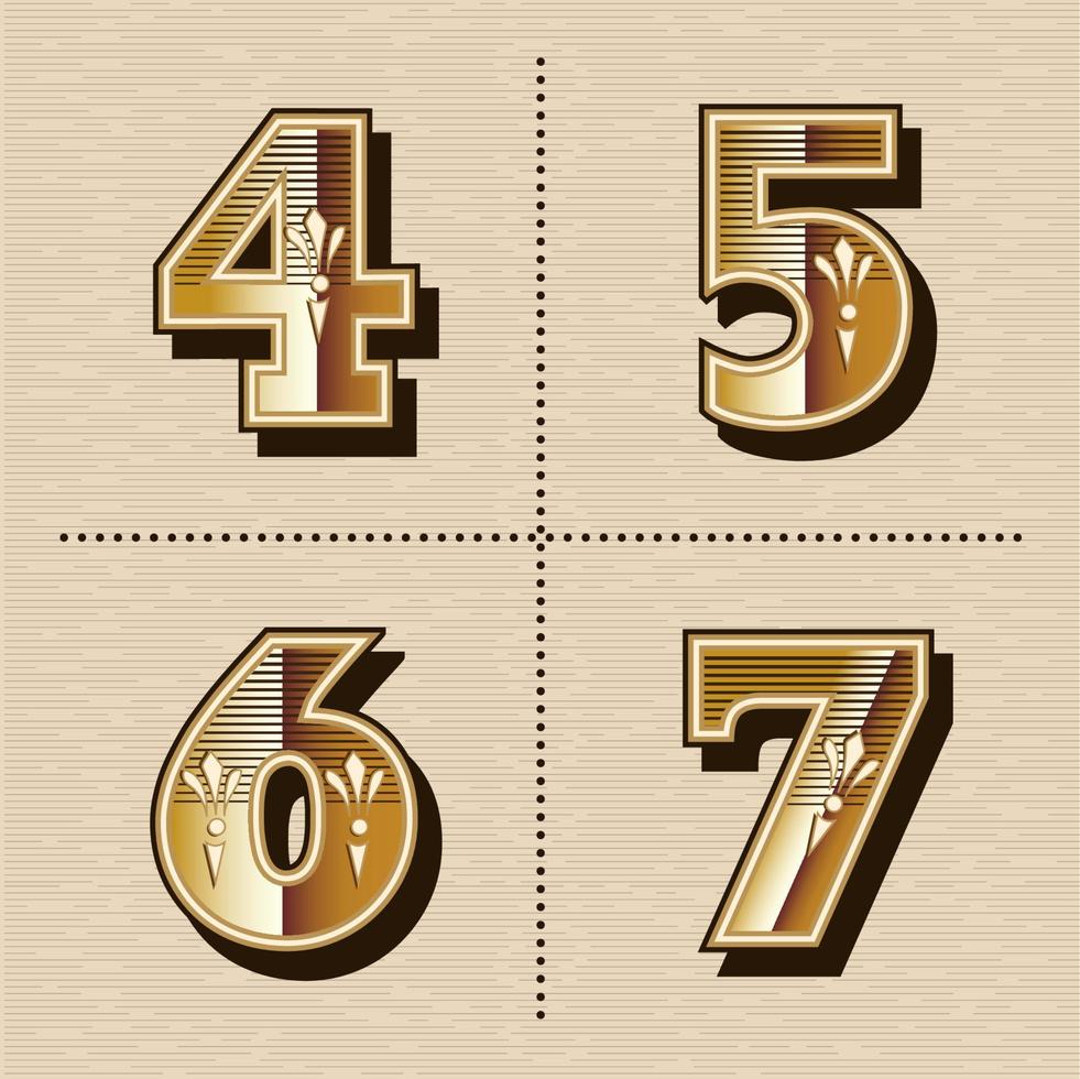 Vintage western numbers alphabet letters font design vector illustration Nubmer 4, 5, 6, 7