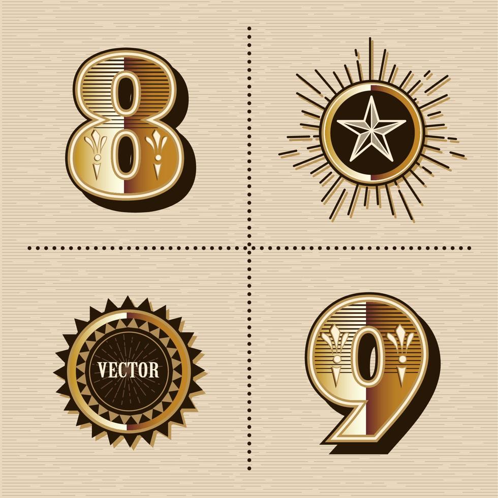 números occidentales vintage alfabeto letras fuente diseño vector ilustración número 8, 9