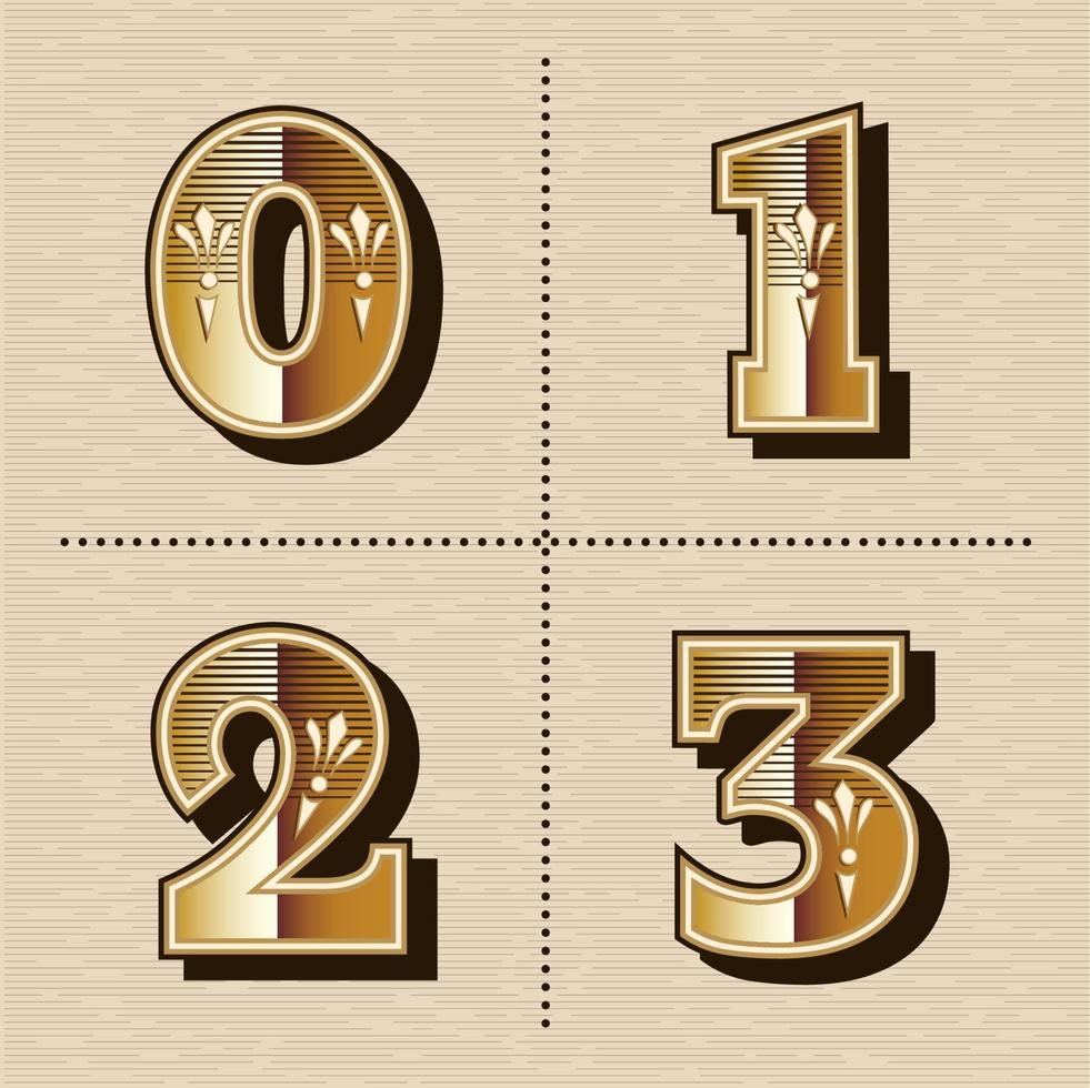 Vintage western numbers alphabet letters font design vector illustration Nubmer 0, 1, 2, 3