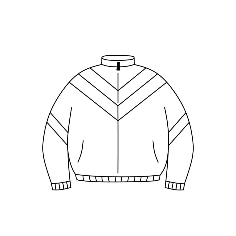 Chaqueta deportiva retro al estilo de los años 90. ropa de la vieja escuela. ilustración de garabato dibujada a mano vectorial aislada en fondo blanco. Nostalgia de los 90. perfecto para tarjetas, decoraciones, logo. vector