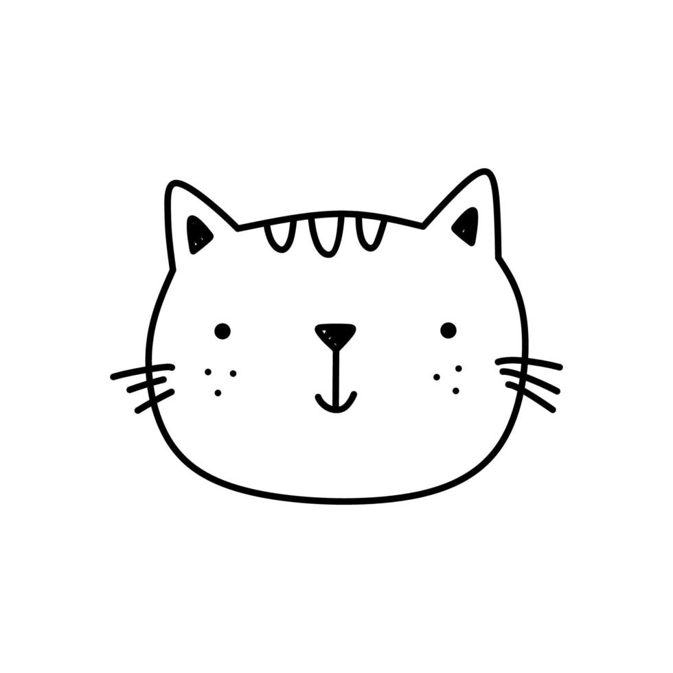 cara de gato lindo aislado sobre fondo blanco. gatito sonriente. ilustración vectorial dibujada a mano en estilo garabato. perfecto para decoraciones, tarjetas, logotipos, varios diseños. personaje de dibujos animados sencillo. vector