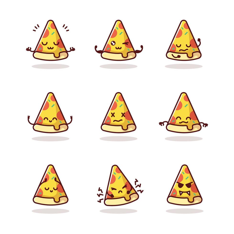 Cartoon pizza slice illustration set. vector