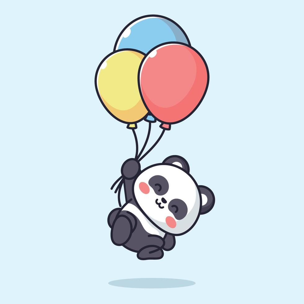 cute panda flying with balloon vector
