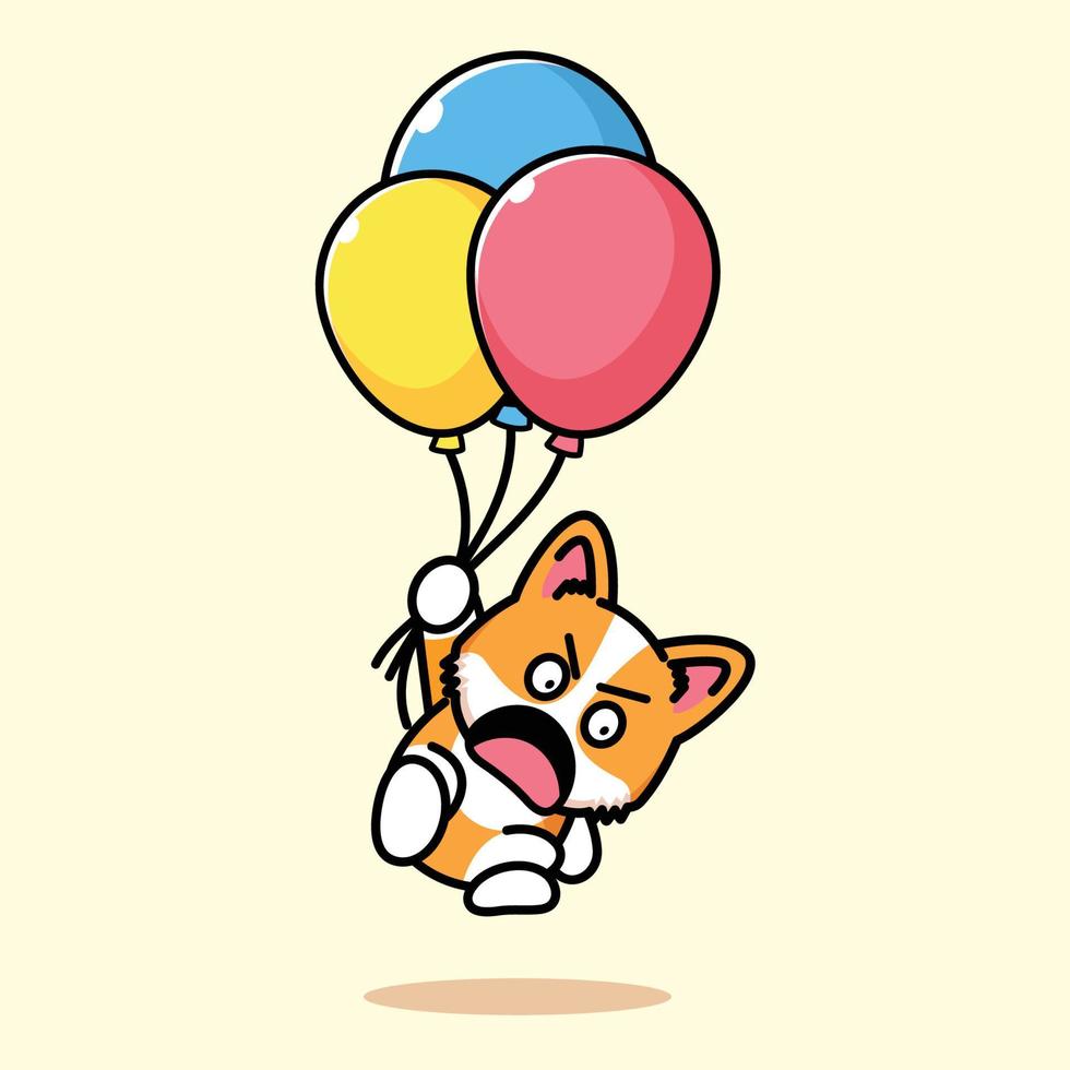 lindo shiba volando con globo vector