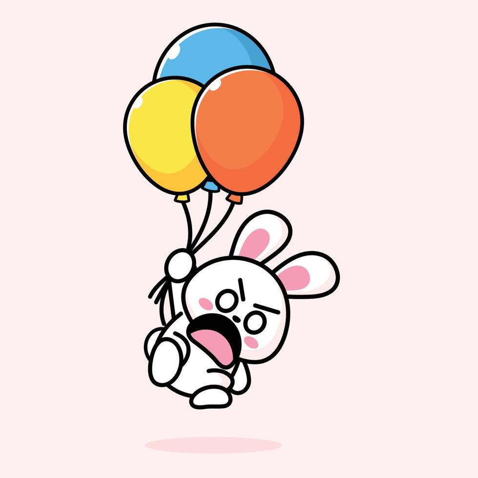 cute bunny flying with balloon vector