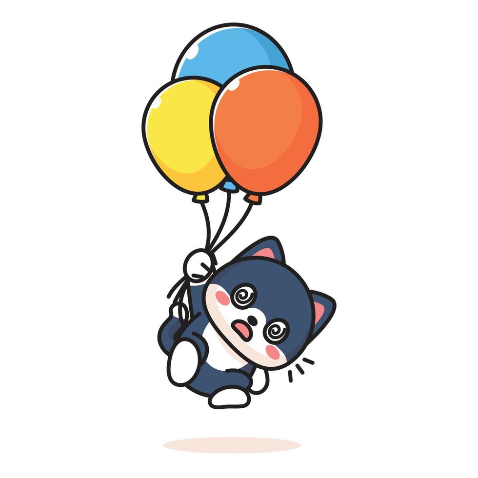 cute cat flying with balloon vector