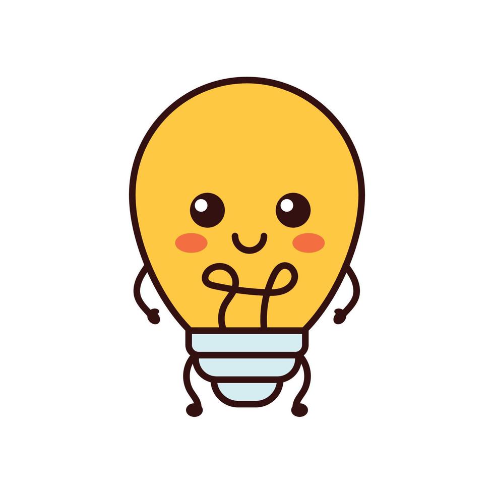 Cute funny light bulb, lamp character. Vector flat line cartoon kawaii character illustration icon.