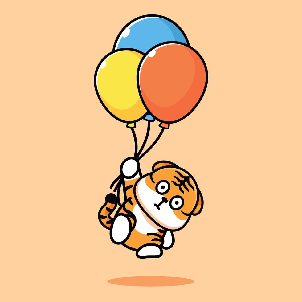 cute tiger flying with balloon vector