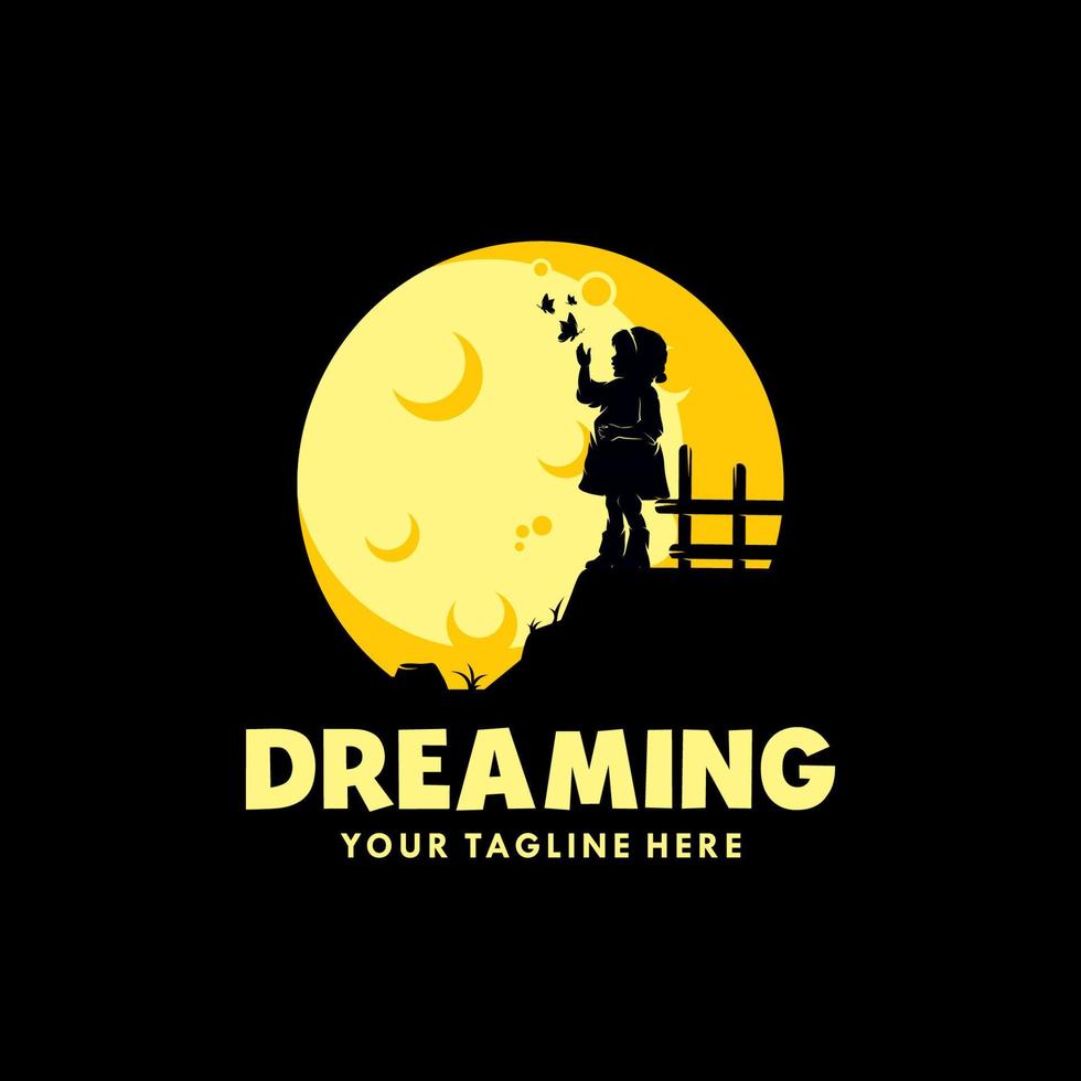 Kids dream in the moon logo vector