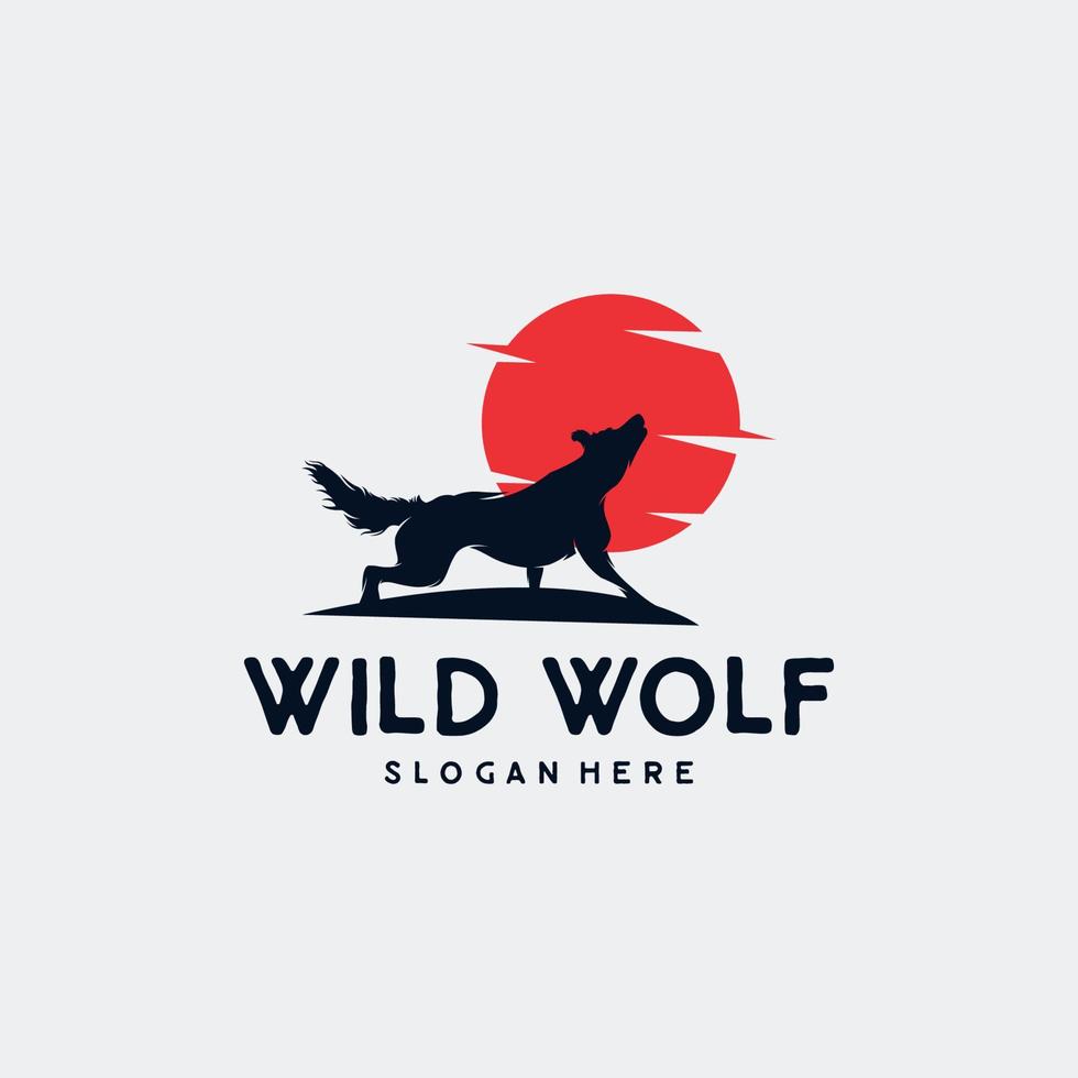 Silhouette of the wild wolf logo design vector