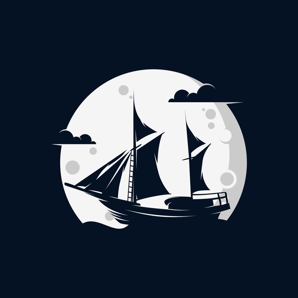 Sailing ship in the moon logo design vector