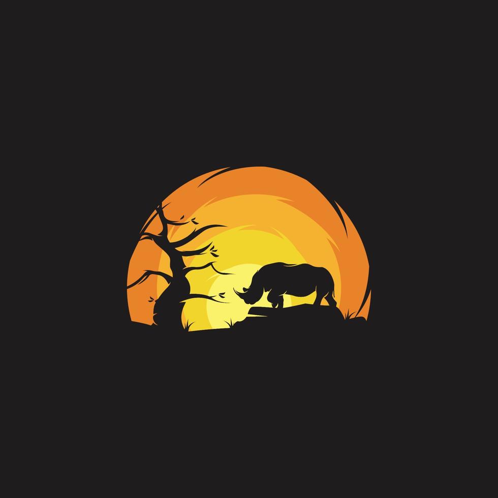 rinoceronte de belleza en el logotipo de la puesta del sol vector