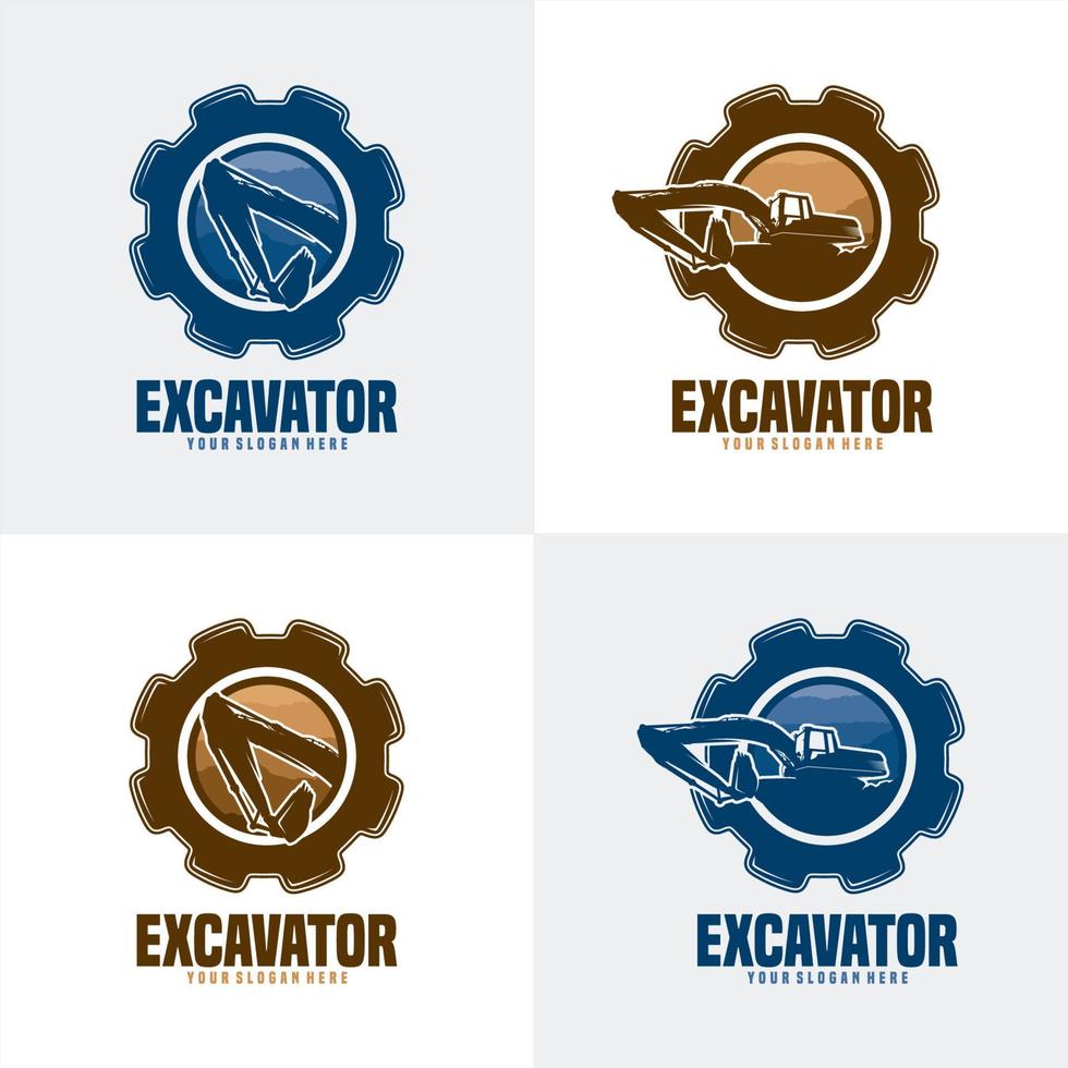 set of the excavator machine construction logo vector