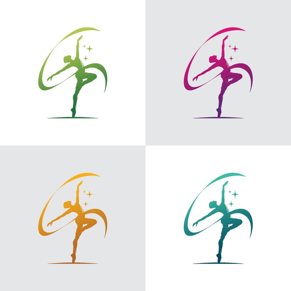 Young gymnast woman dance with ribbon logo vector