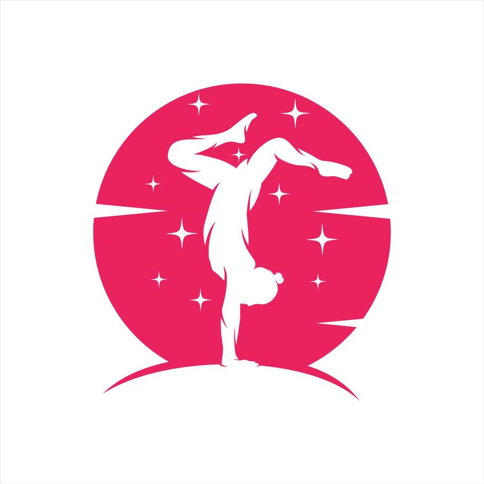 Young gymnast woman dance with ribbon logo vector