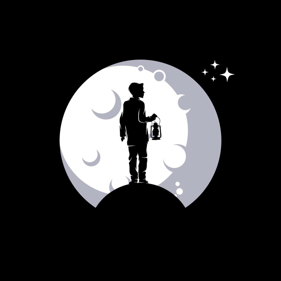 Little boy with lantern illustration vector
