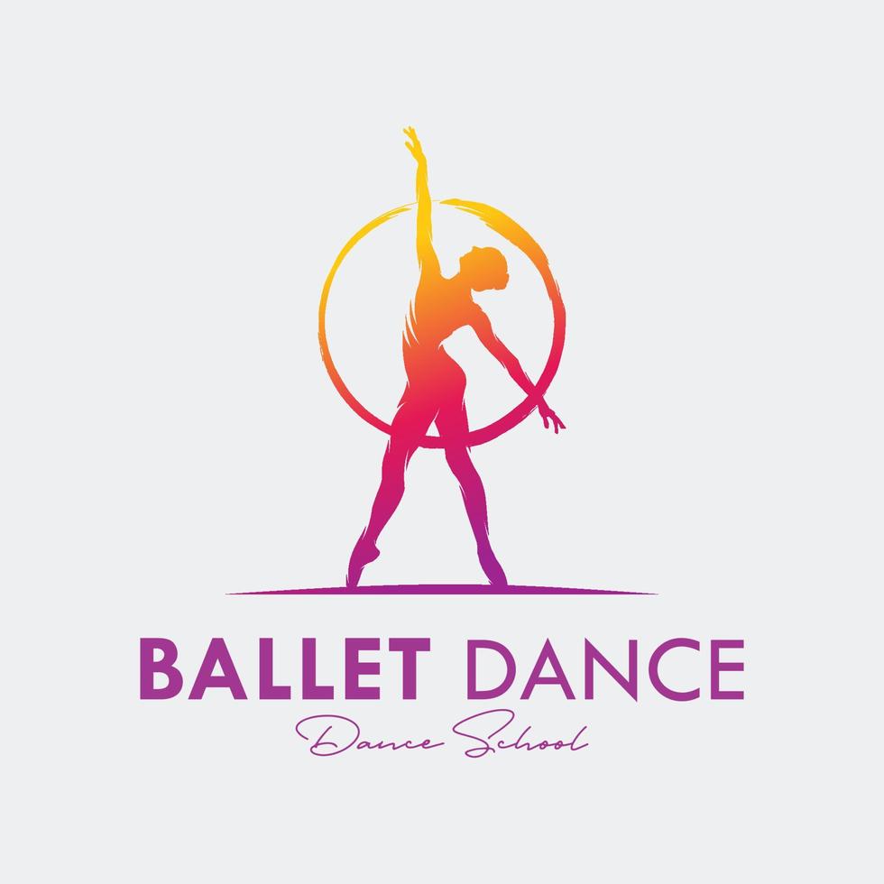 Young gymnast woman dance with ribbon logo vector