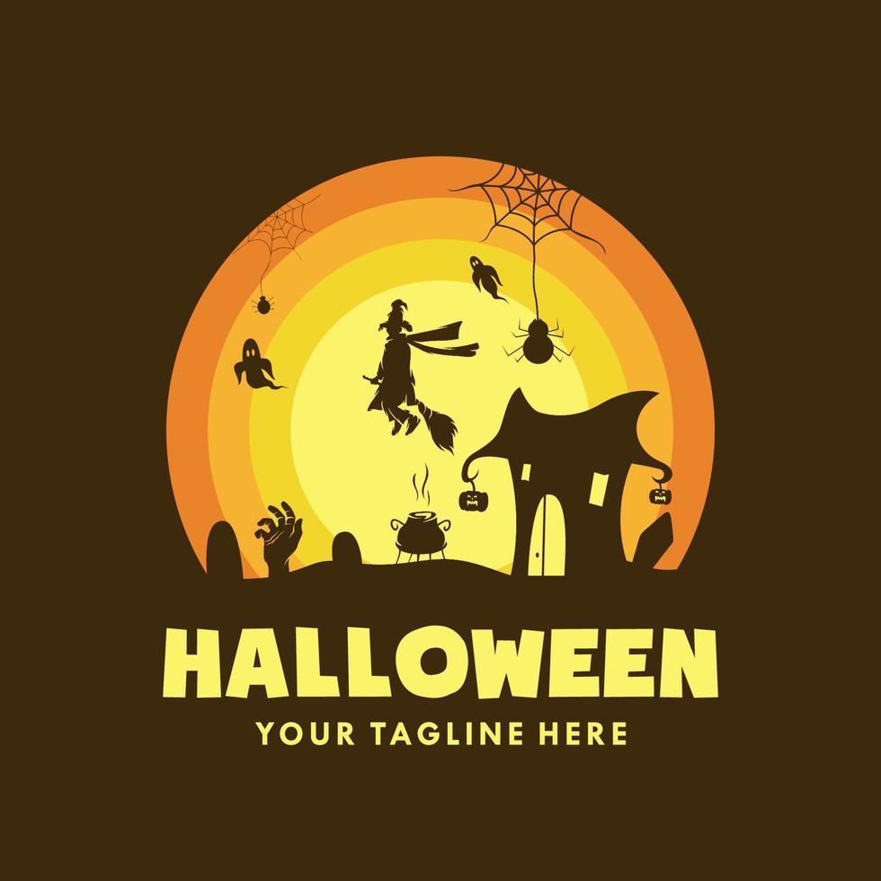 Vector Happy Halloween witch design on moon background