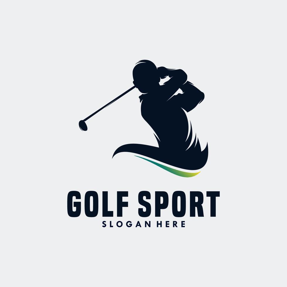 plantilla de vector de diseño de logotipo de jugador de golf. club de golf de oro de lujo de élite