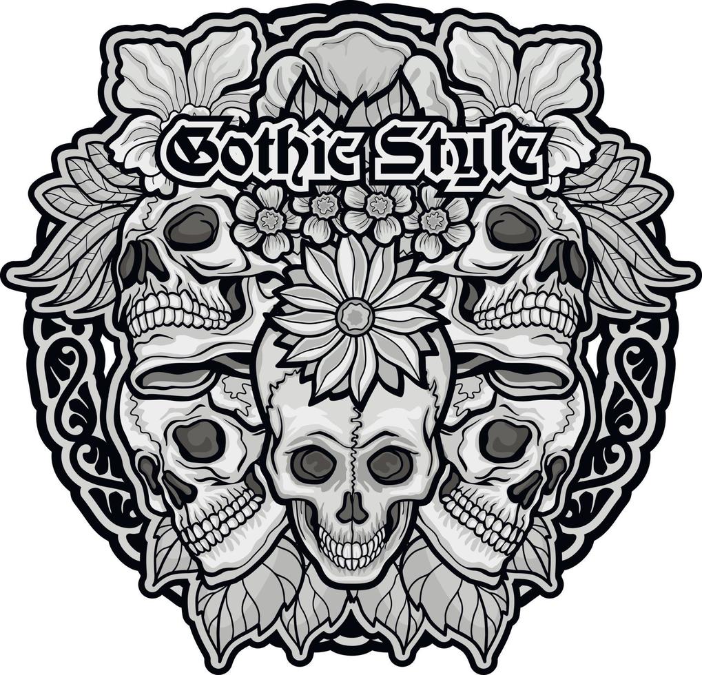 Signo gótico con calavera, camisetas de diseño vintage grunge vector