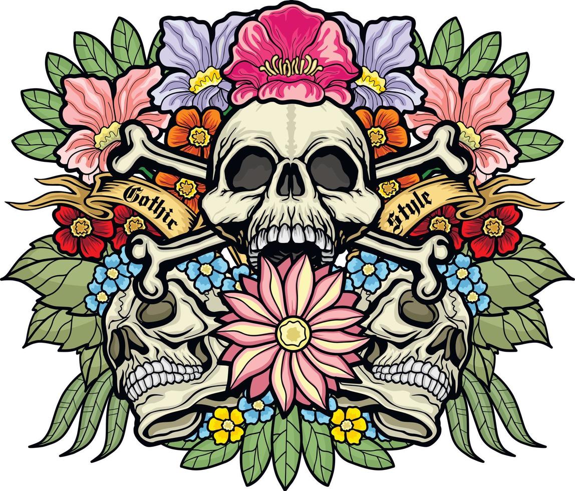 Signo gótico con calavera, camisetas de diseño vintage grunge vector