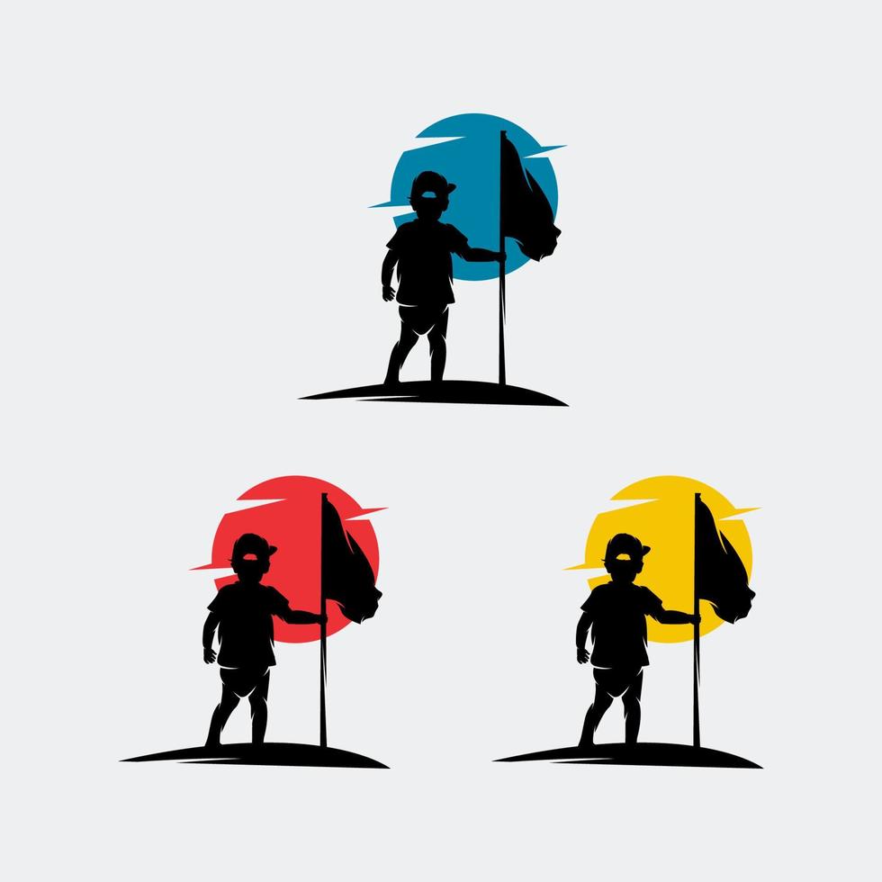 A little boy holding a flag logo design vector