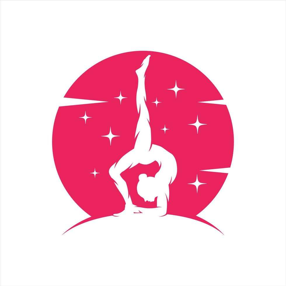 Young gymnast woman dance with ribbon logo vector