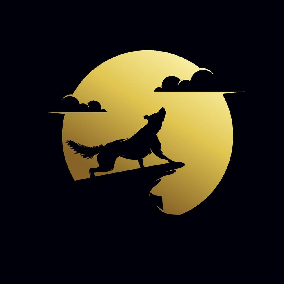 wild wolf in the moon logo design vector