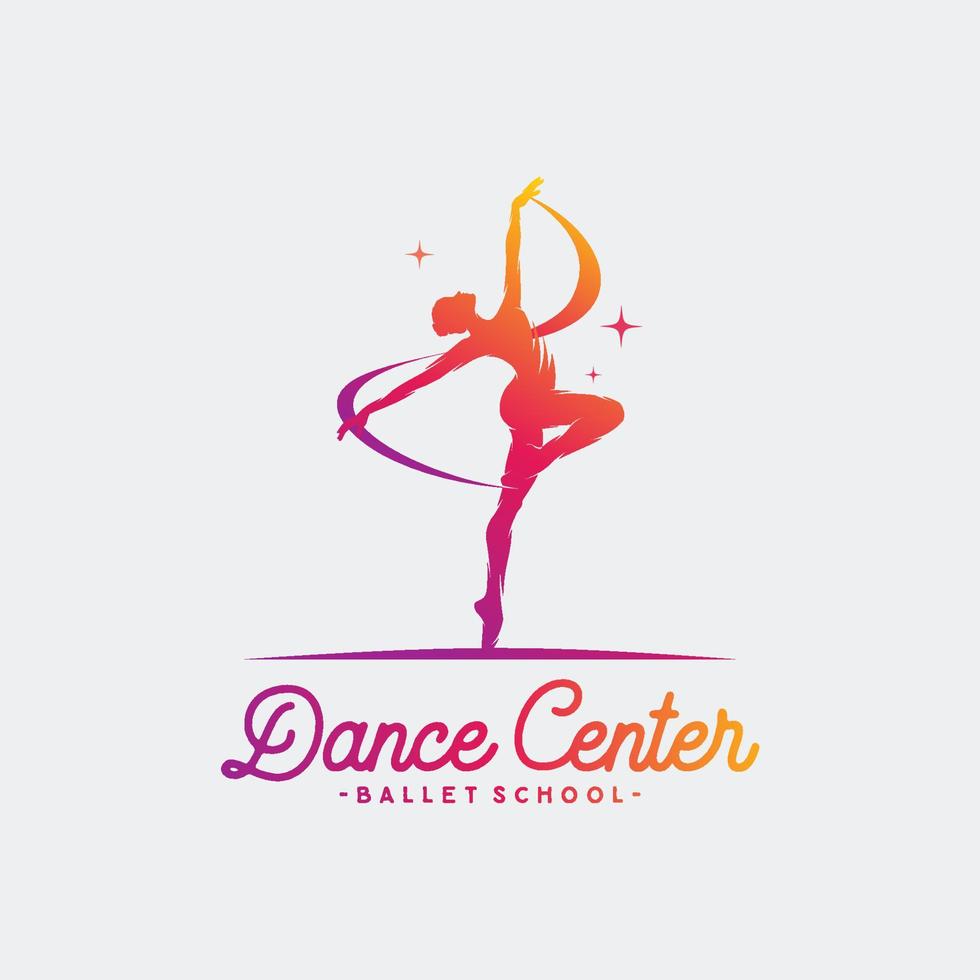 Young gymnast woman dance with ribbon logo vector