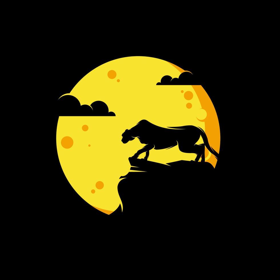 Silhouette of the leopard in the moon logo design vector